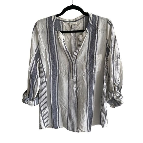 JOIE Silk Striped Popover Blouse Blue White L - Picture 1 of 10